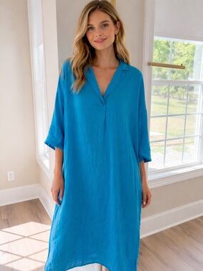 Women’s Bright Blue V-Neck Swim Cover-Up Dress